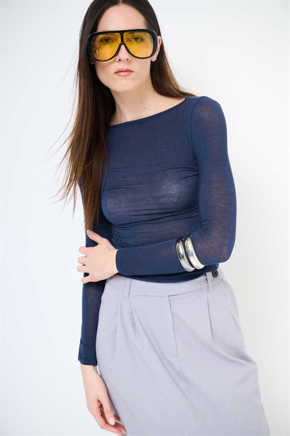 MAGLIA COLLO BORDINO MODAL BLU