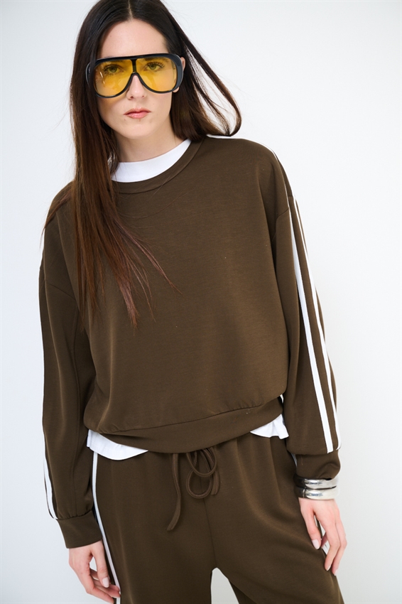 MAGLIA PARICOLLO CON BANDE VISCOSA MODAL MORO