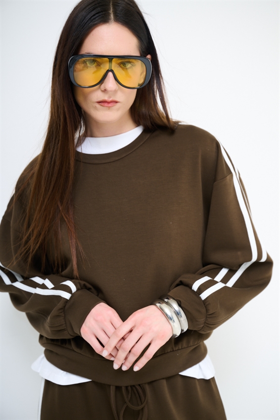 MAGLIA PARICOLLO CON BANDE VISCOSA MODAL MORO