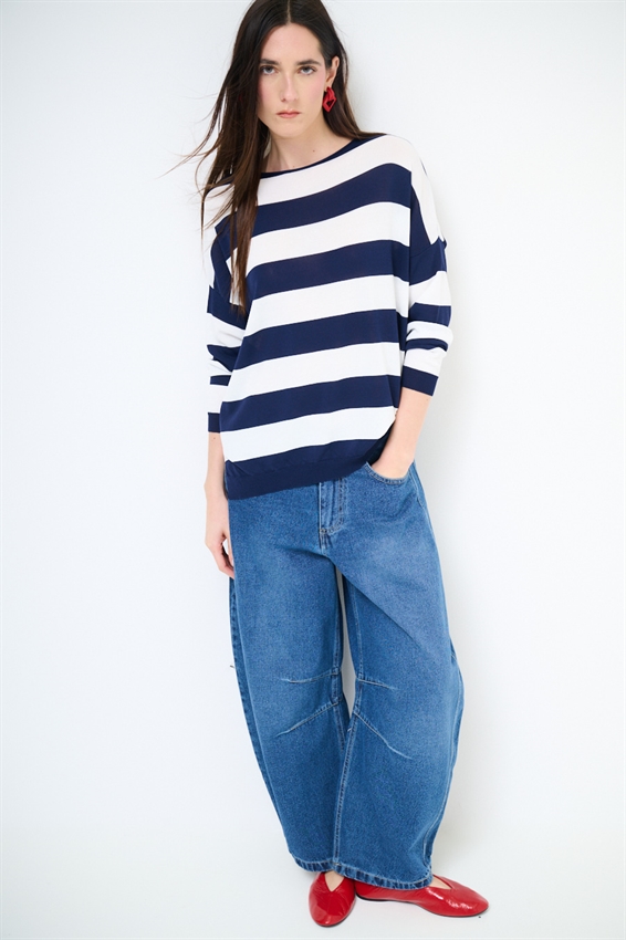 MAGLIA CON SCOLLO A BARCA BLU