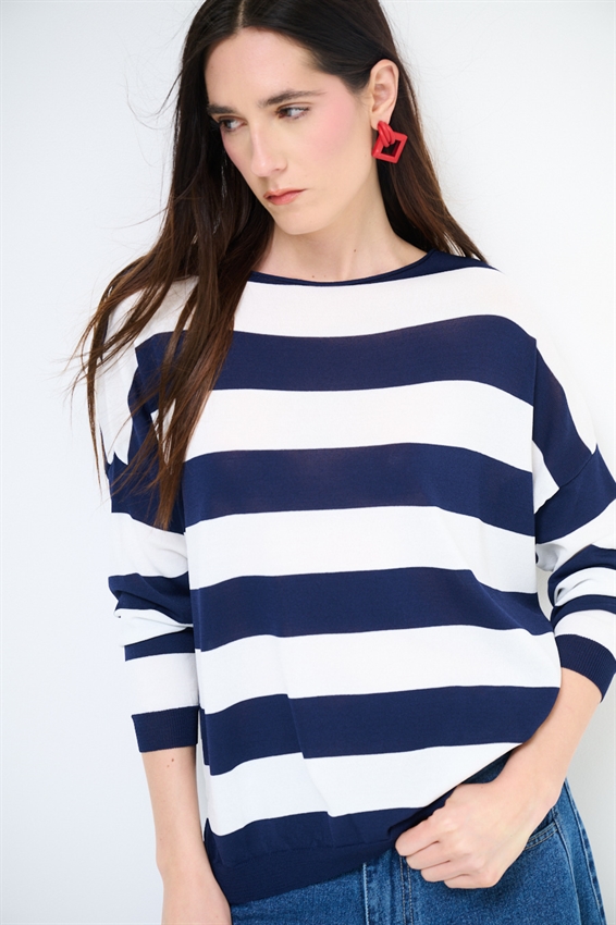 MAGLIA CON SCOLLO A BARCA BLU