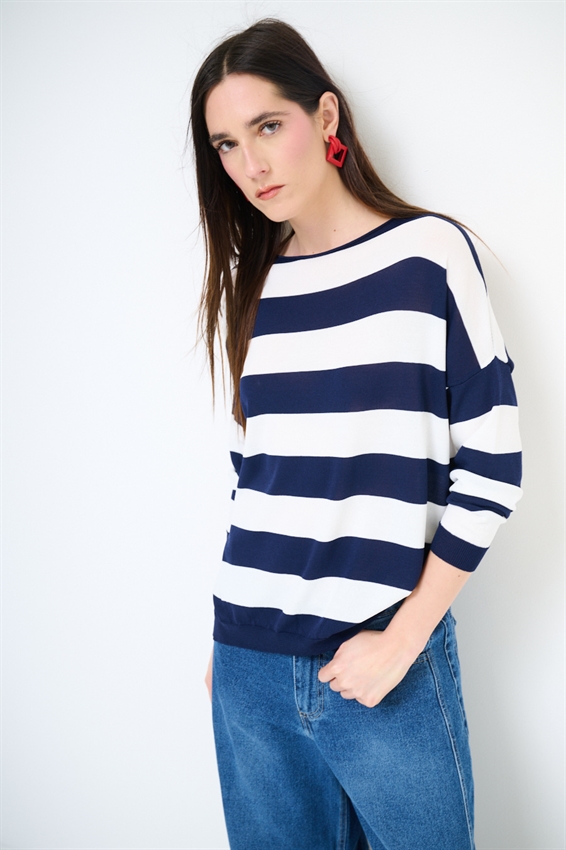 MAGLIA CON SCOLLO A BARCA BLU