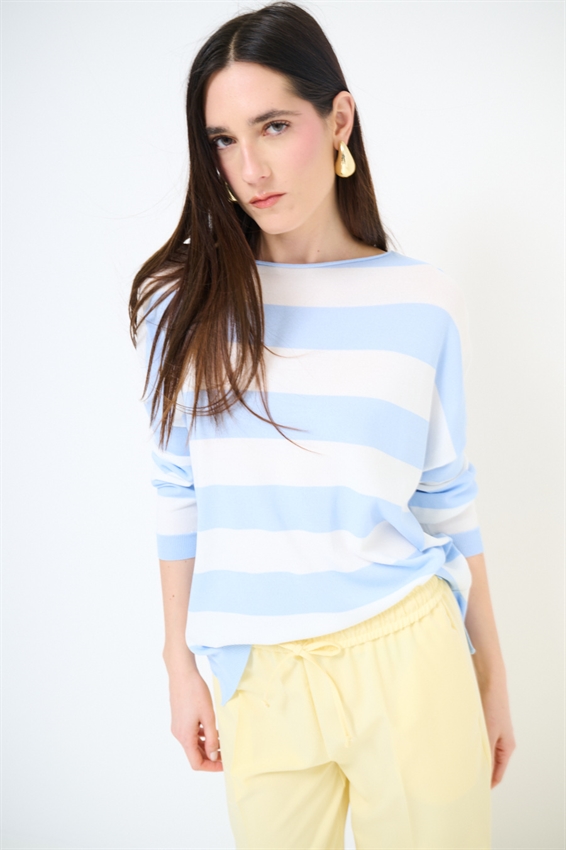 MAGLIA CON SCOLLO A BARCA CELESTE