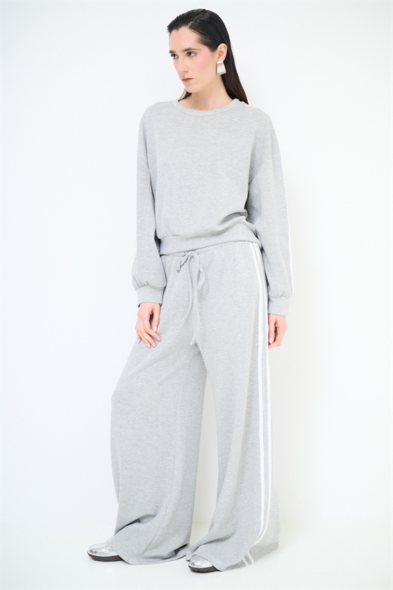 PANTALONE LARGO CON BANDE VISCOSA MODAL GRIGIO