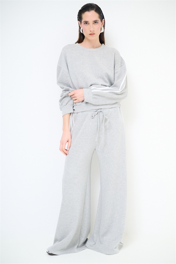 PANTALONE LARGO CON BANDE VISCOSA MODAL GRIGIO