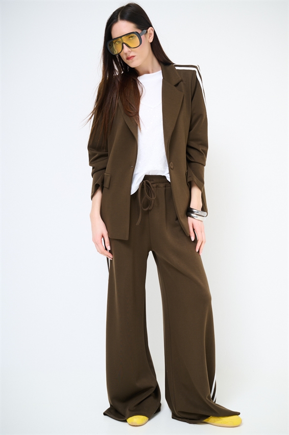 PANTALONE LARGO CON BANDE VISCOSA MODAL MORO