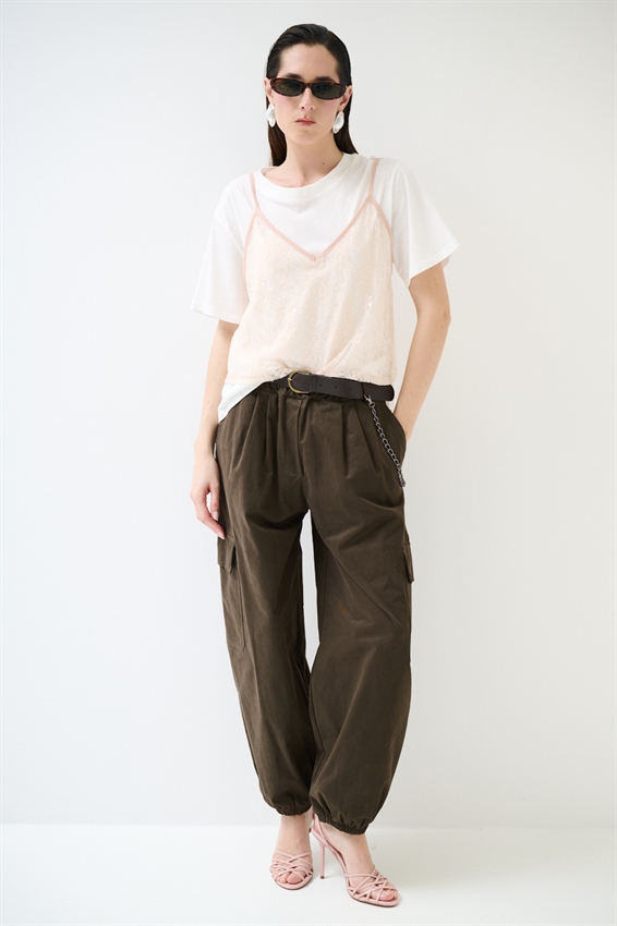 T-SHIRT IN COTONE CON TOP IN PIZZO ROSA