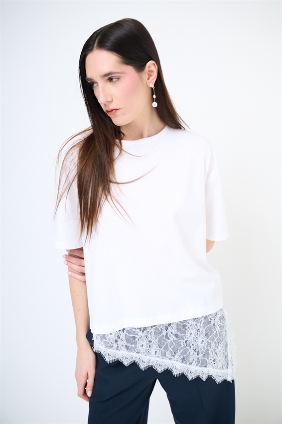 T-SHIRT OVER + PIZZO ASIMMETRICO BIANCO