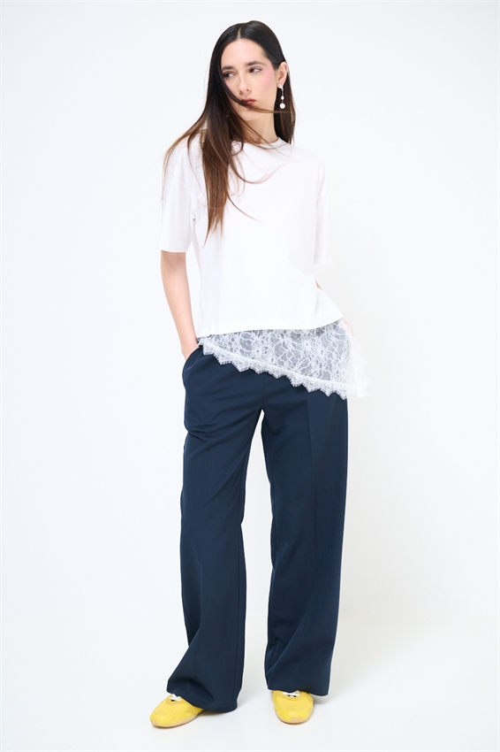 T-SHIRT OVER + PIZZO ASIMMETRICO BIANCO