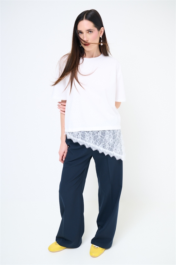 T-SHIRT OVER + PIZZO ASIMMETRICO BIANCO