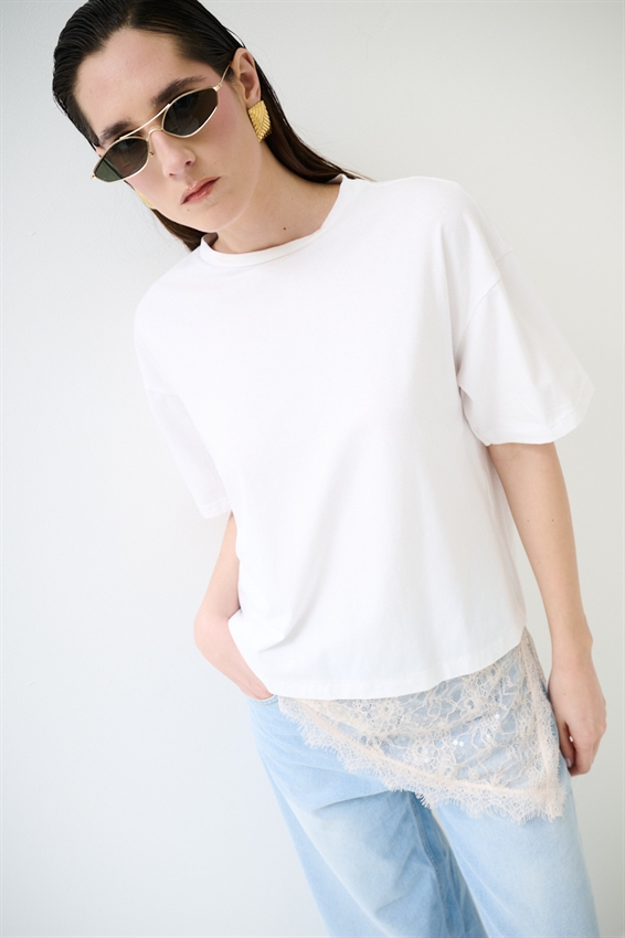 T-SHIRT OVER + PIZZO ASIMMETRICO ROSA