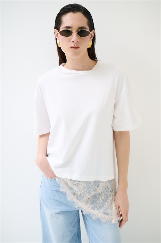 T-SHIRT OVER + PIZZO ASIMMETRICO ROSA