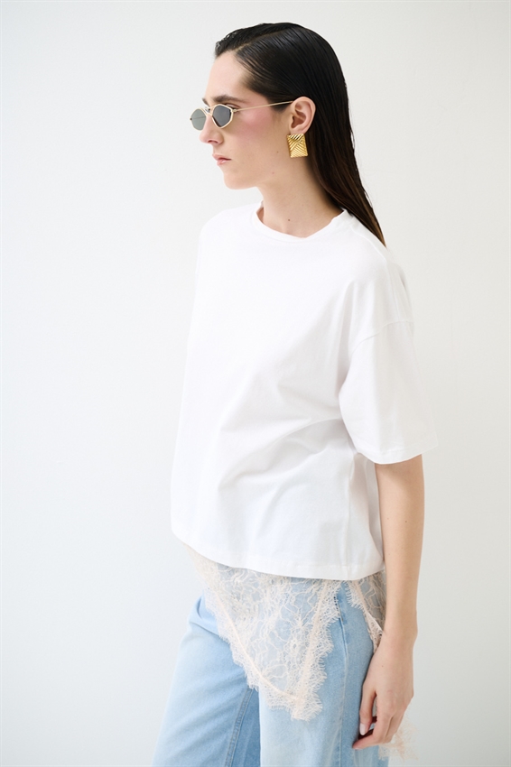 T-SHIRT OVER + PIZZO ASIMMETRICO ROSA