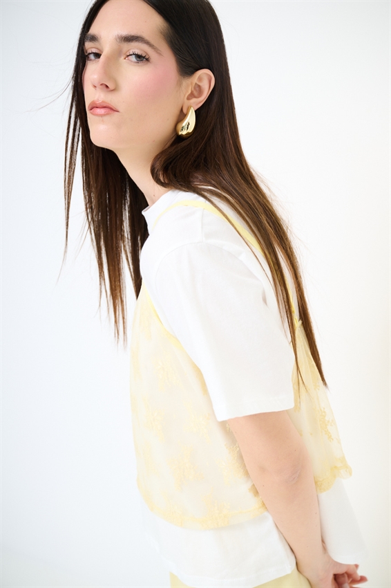 T-SHIRT CON TOP IN PIZZO GIALLO