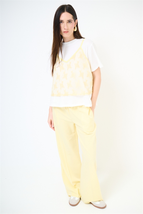 T-SHIRT CON TOP IN PIZZO GIALLO