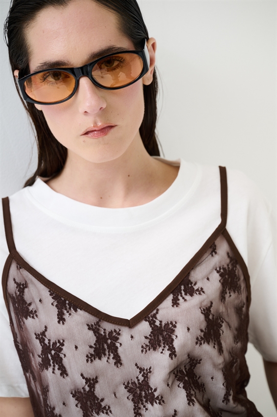 T-SHIRT CON TOP IN PIZZO MORO