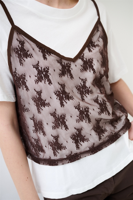 T-SHIRT CON TOP IN PIZZO MORO