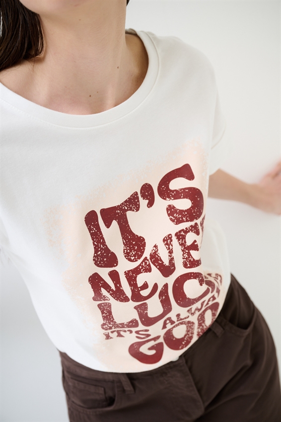 T-SHIRT CON STAMPA LUCK BIANCO