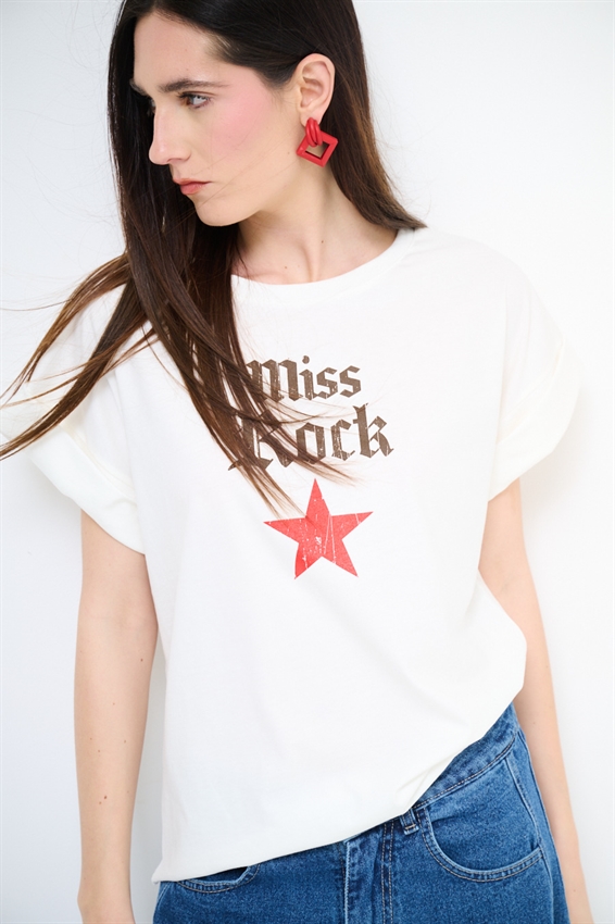 T-SHIRT CON STAMPA MISS ROCK BIANCO